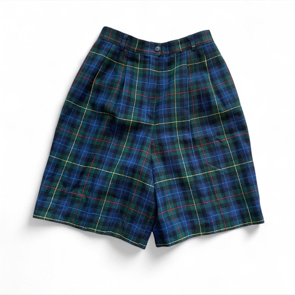 Vintage plaid Pendleton high waisted shorts colorful green blue red yellow 90s
